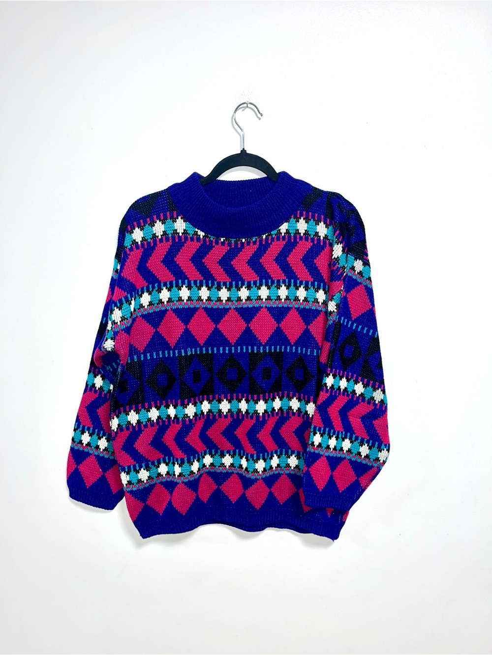 Vintage 80s 90s Geometric Acrylic Sweater Purple Pink Size M